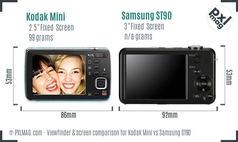 Kodak Mini vs Samsung ST90 Screen and Viewfinder comparison