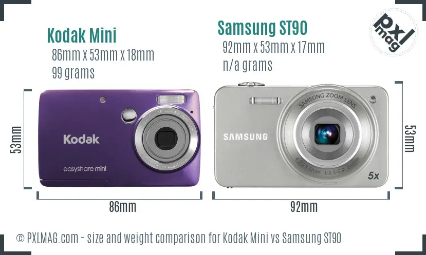 Kodak Mini vs Samsung ST90 size comparison