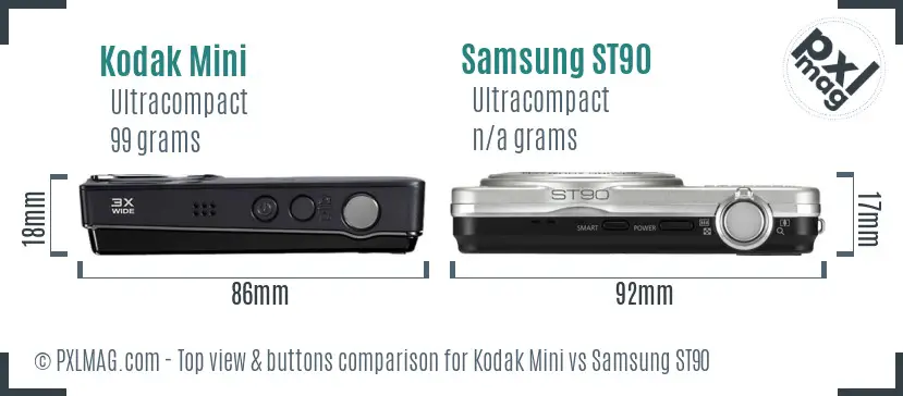 Kodak Mini vs Samsung ST90 top view buttons comparison