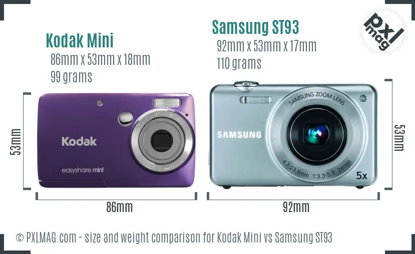 Kodak Mini vs Samsung ST93 size comparison
