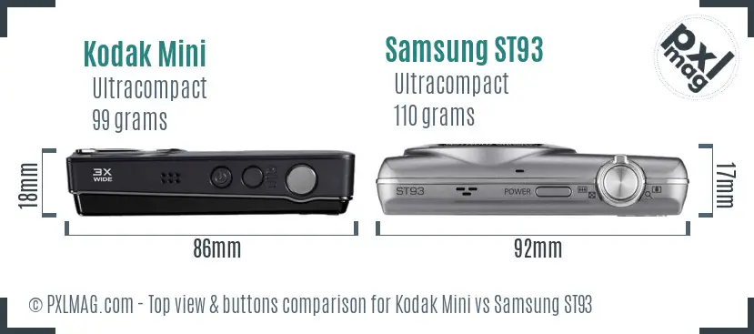 Kodak Mini vs Samsung ST93 top view buttons comparison