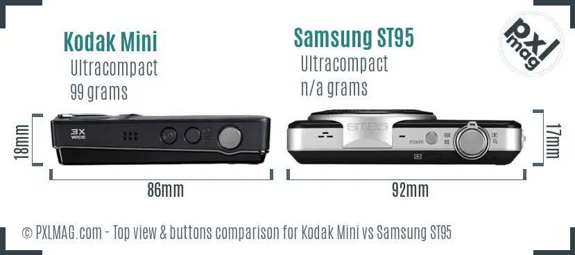 Kodak Mini vs Samsung ST95 top view buttons comparison