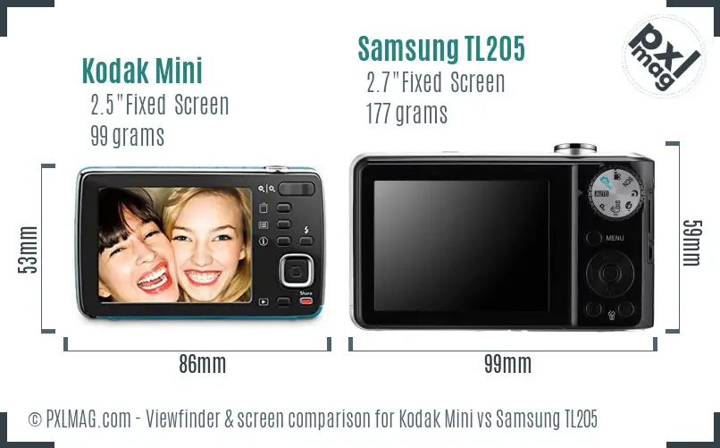 Kodak Mini vs Samsung TL205 Screen and Viewfinder comparison