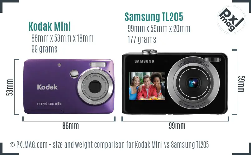 Kodak Mini vs Samsung TL205 size comparison