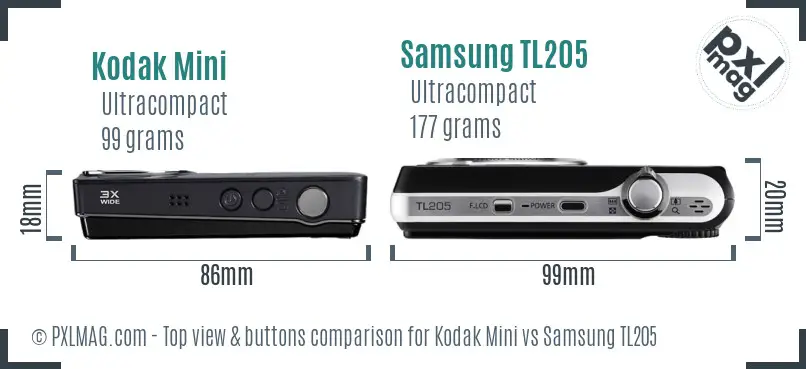 Kodak Mini vs Samsung TL205 top view buttons comparison