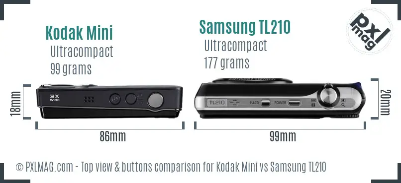 Kodak Mini vs Samsung TL210 top view buttons comparison