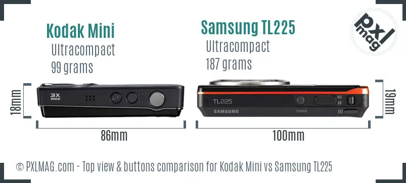 Kodak Mini vs Samsung TL225 top view buttons comparison Kodak Mini vs Samsung TL225 top view buttons comparison