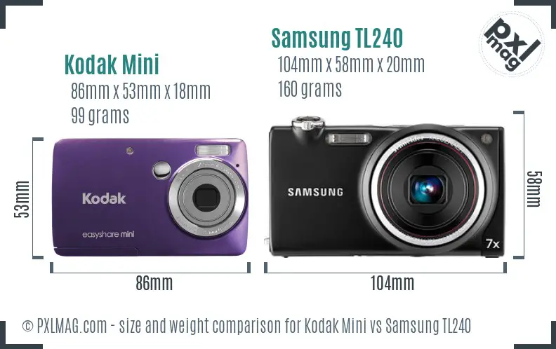 Kodak Mini vs Samsung TL240 size comparison