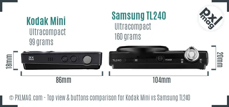 Kodak Mini vs Samsung TL240 top view buttons comparison