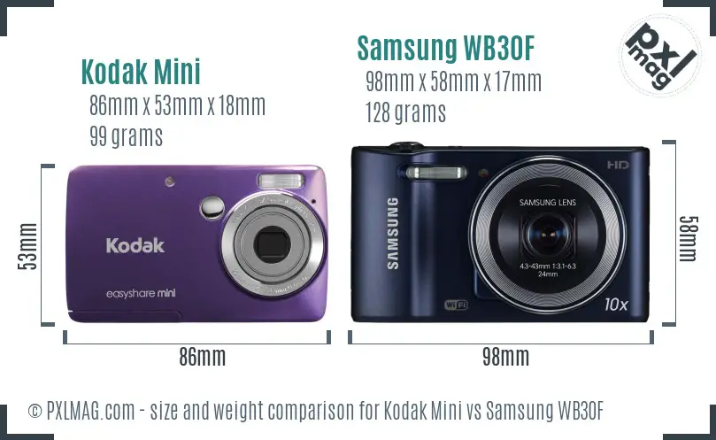 Kodak Mini vs Samsung WB30F size comparison
