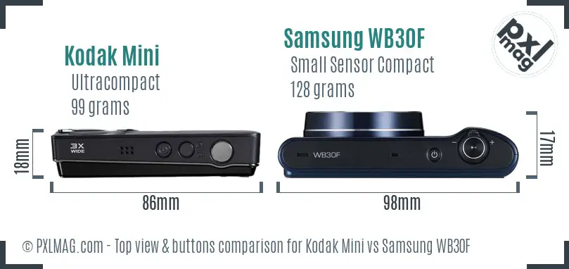 Kodak Mini vs Samsung WB30F top view buttons comparison