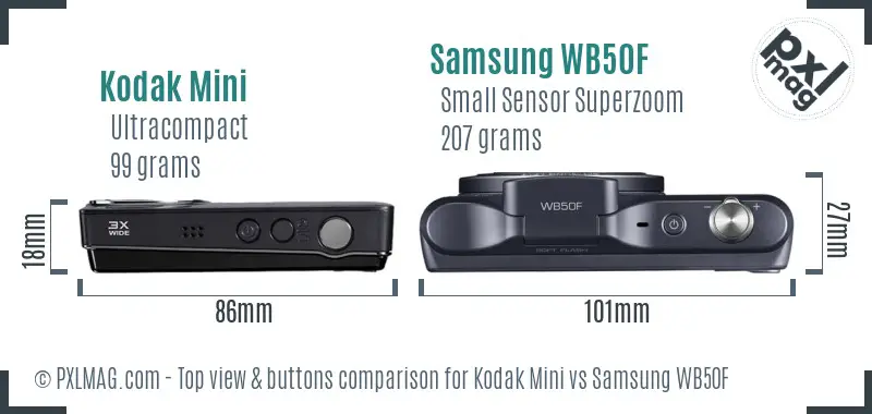 Kodak Mini vs Samsung WB50F top view buttons comparison