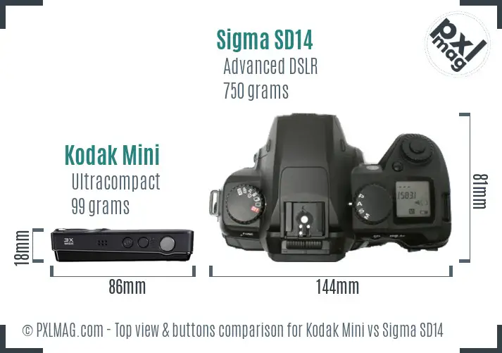 Kodak Mini vs Sigma SD14 top view buttons comparison