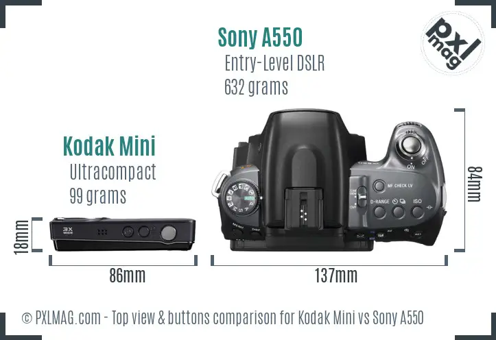 Kodak Mini vs Sony A550 top view buttons comparison
