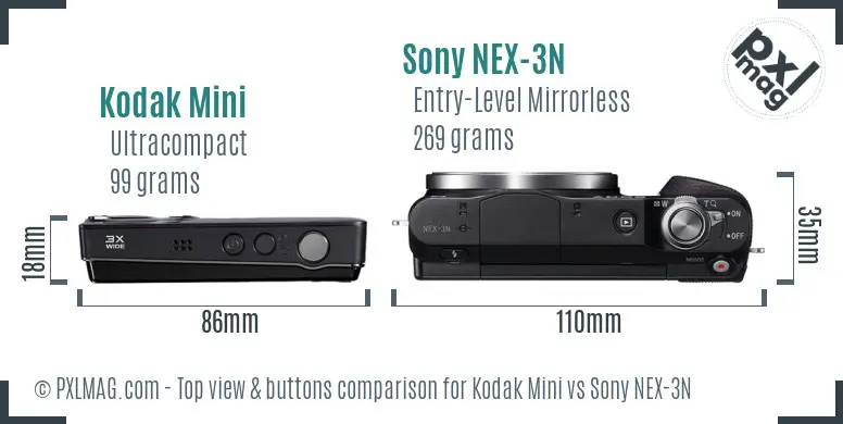 Kodak Mini vs Sony NEX-3N top view buttons comparison