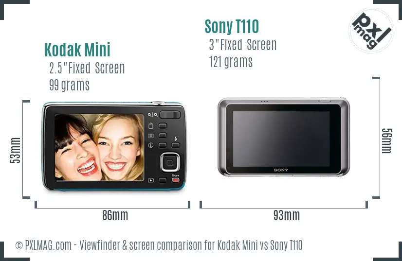 Kodak Mini vs Sony T110 Screen and Viewfinder comparison