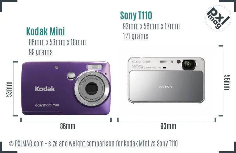 Kodak Mini vs Sony T110 size comparison
