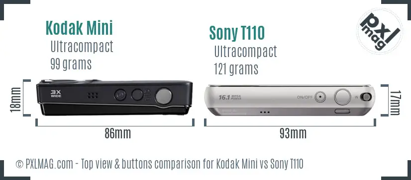 Kodak Mini vs Sony T110 top view buttons comparison