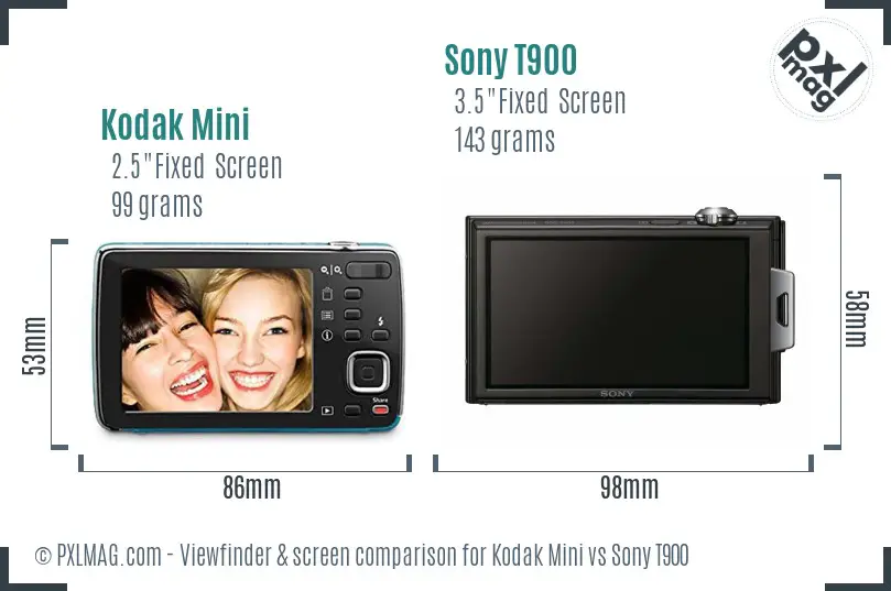 Kodak Mini vs Sony T900 Screen and Viewfinder comparison