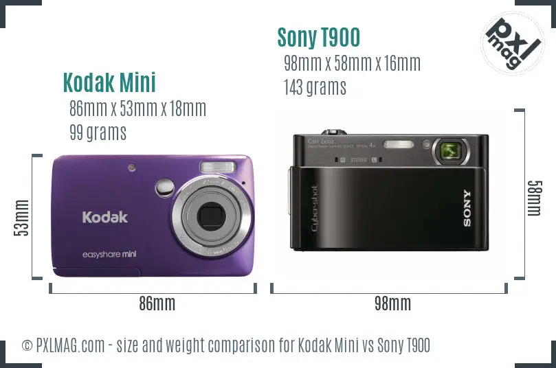 Kodak Mini vs Sony T900 size comparison