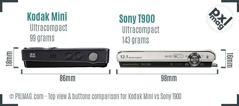 Kodak Mini vs Sony T900 top view buttons comparison