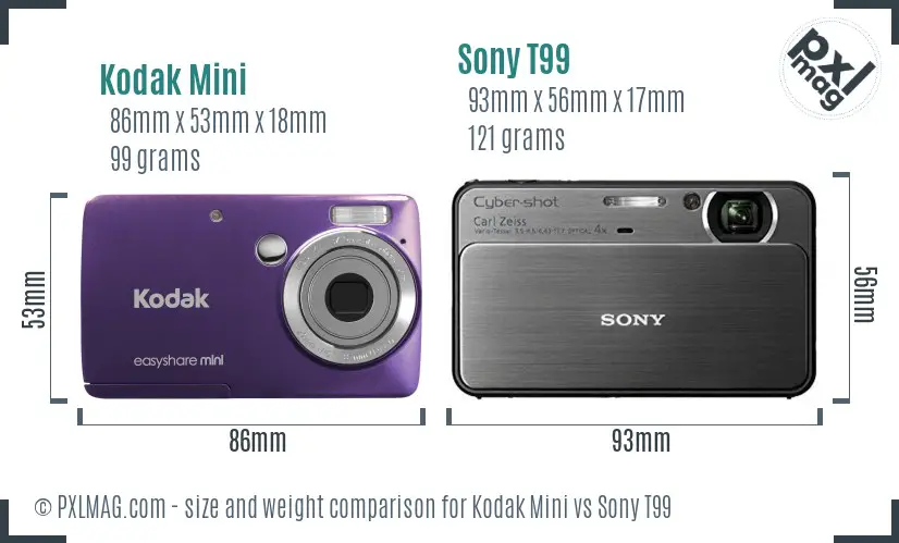 Kodak Mini vs Sony T99 size comparison