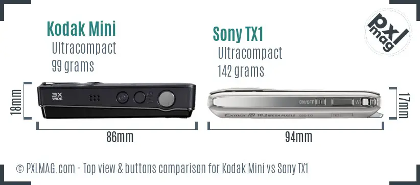 Kodak Mini vs Sony TX1 top view buttons comparison