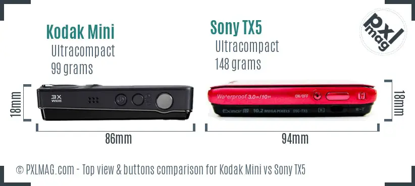 Kodak Mini vs Sony TX5 top view buttons comparison