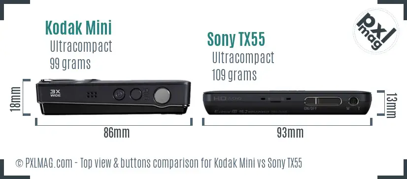 Kodak Mini vs Sony TX55 top view buttons comparison
