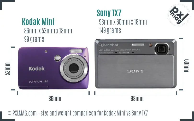 Kodak Mini vs Sony TX7 size comparison