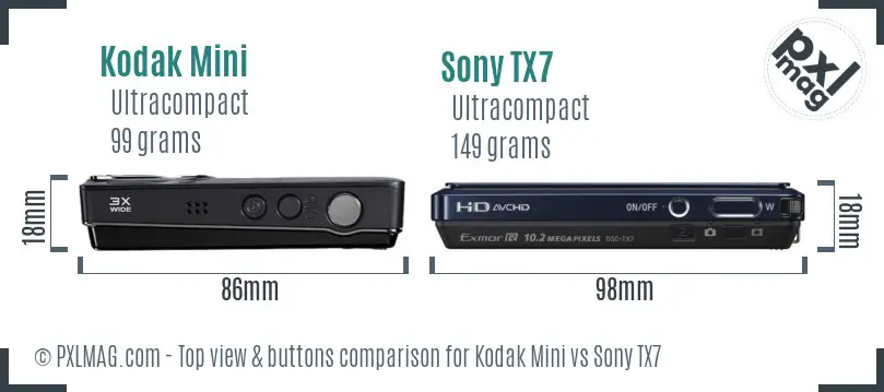 Kodak Mini vs Sony TX7 top view buttons comparison