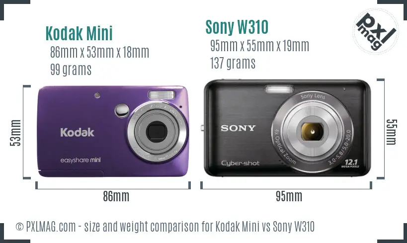 Kodak Mini vs Sony W310 size comparison Kodak Mini vs Sony W310 size comparison
