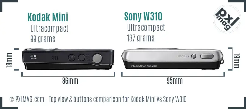 Kodak Mini vs Sony W310 top view buttons comparison