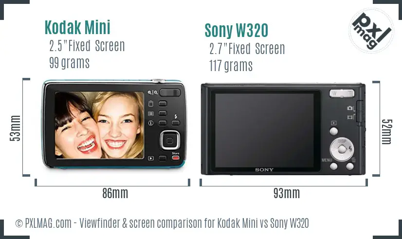 Kodak Mini vs Sony W320 Screen and Viewfinder comparison