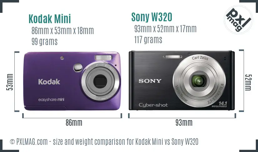 Kodak Mini vs Sony W320 size comparison