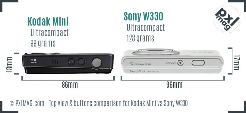 Kodak Mini vs Sony W330 top view buttons comparison