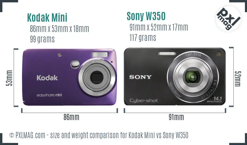 Kodak Mini vs Sony W350 size comparison