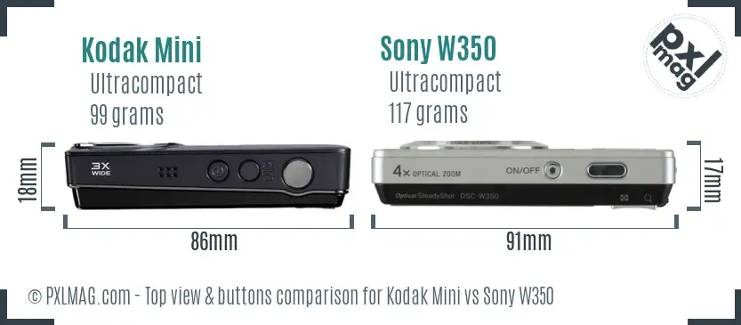 Kodak Mini vs Sony W350 top view buttons comparison