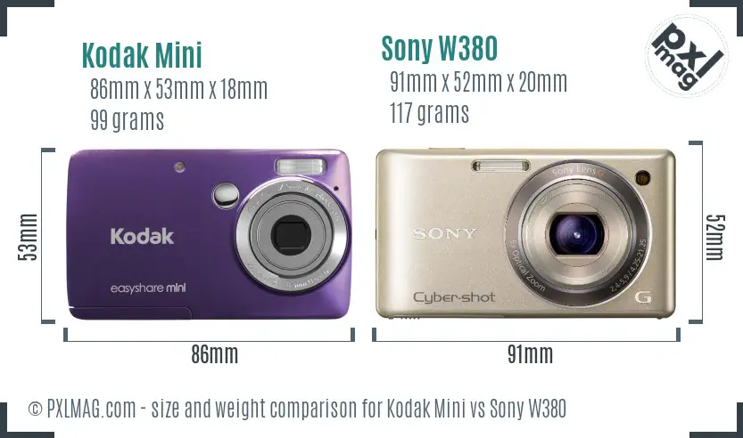 Kodak Mini vs Sony W380 size comparison Kodak Mini vs Sony W380 size comparison