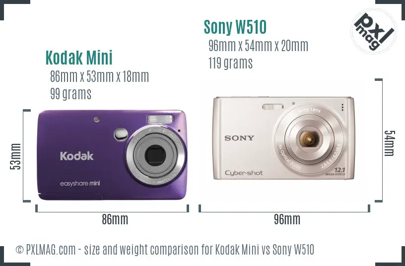 Kodak Mini vs Sony W510 size comparison