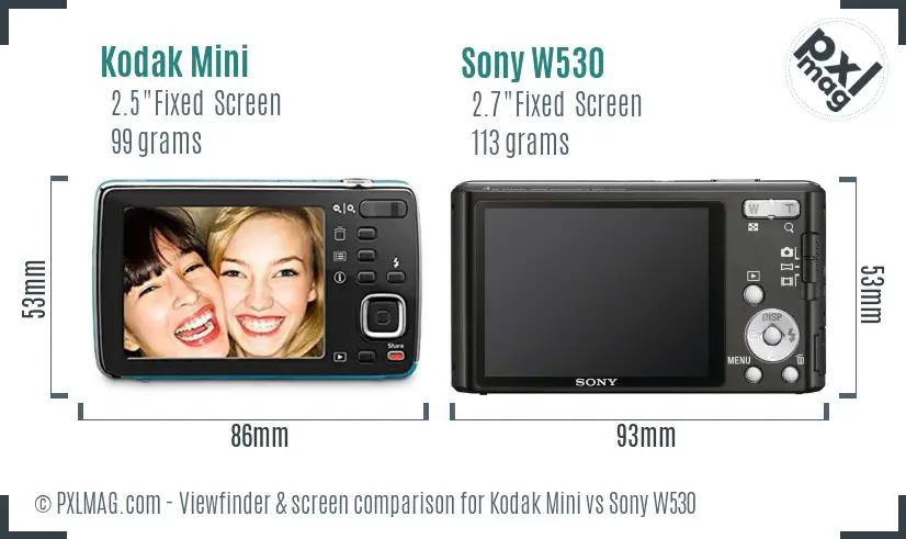 Kodak Mini vs Sony W530 Screen and Viewfinder comparison