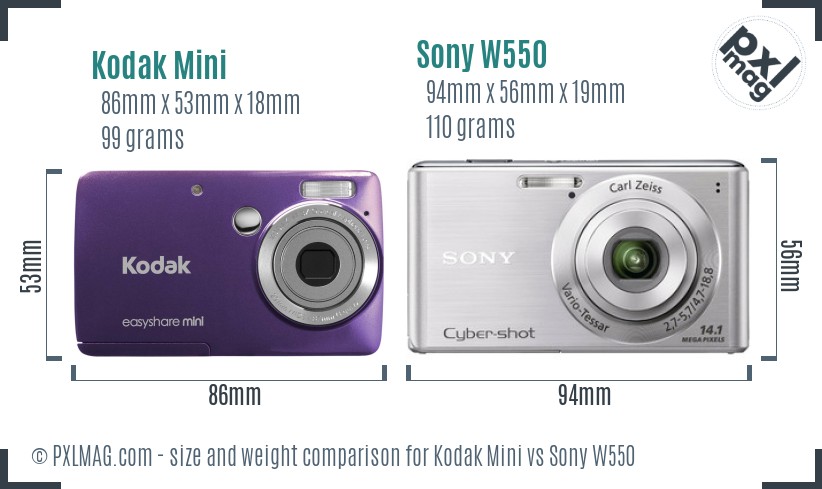 Kodak Mini vs Sony W550 size comparison