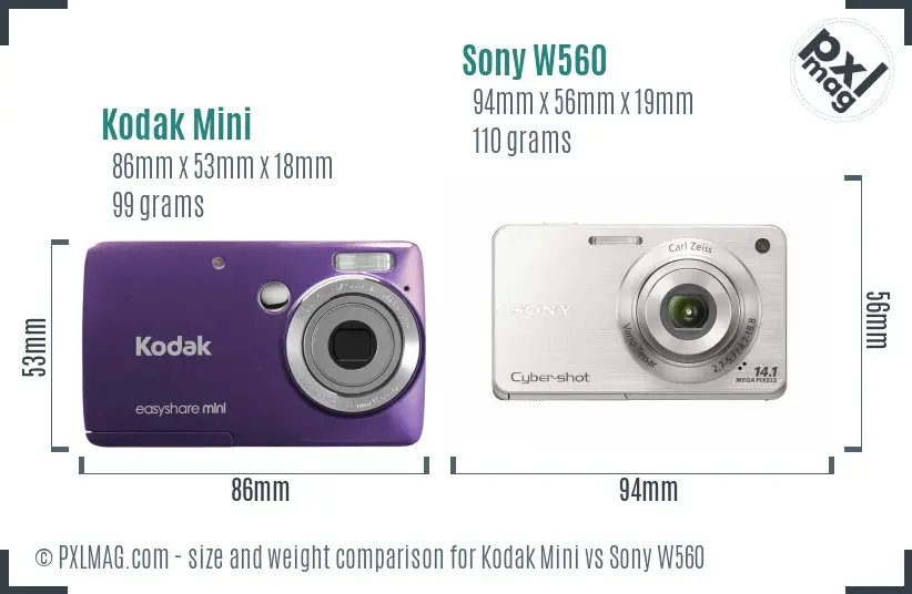 Kodak Mini vs Sony W560 size comparison