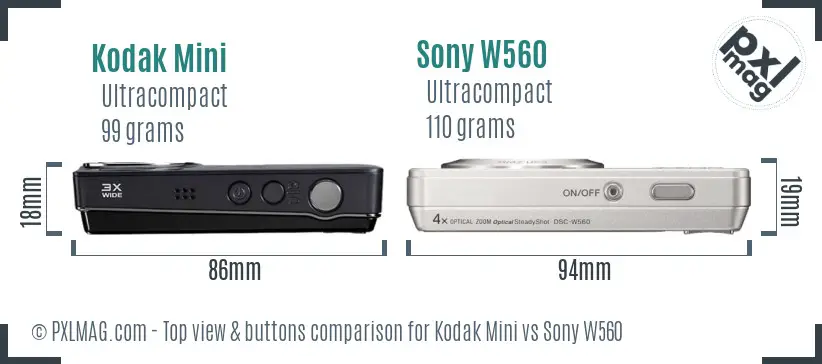 Kodak Mini vs Sony W560 top view buttons comparison