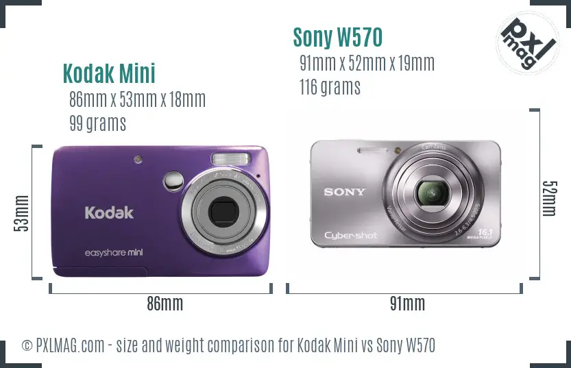 Kodak Mini vs Sony W570 size comparison