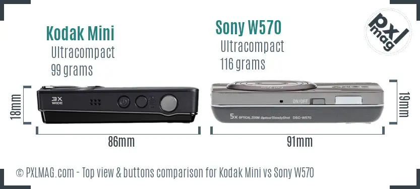 Kodak Mini vs Sony W570 top view buttons comparison
