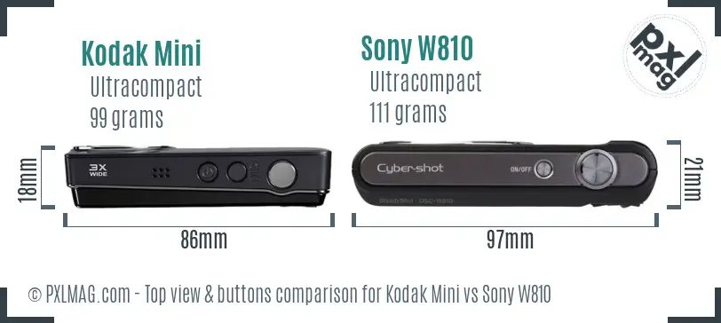 Kodak Mini vs Sony W810 top view buttons comparison