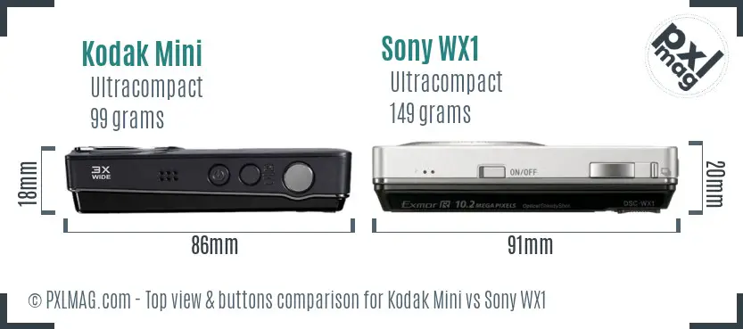 Kodak Mini vs Sony WX1 top view buttons comparison Kodak Mini vs Sony WX1 top view buttons comparison