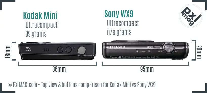 Kodak Mini vs Sony WX9 top view buttons comparison