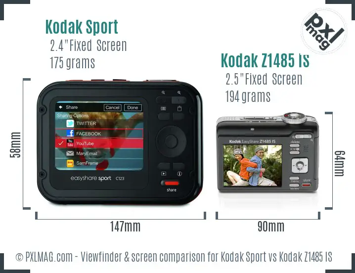 Kodak Sport vs Kodak Z1485 IS Screen and Viewfinder comparison Kodak Sport vs Kodak Z1485 IS Screen and Viewfinder comparison